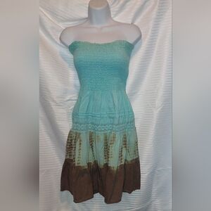 Womens Small Speed Central Casual Strapless Blue and Brown Dress